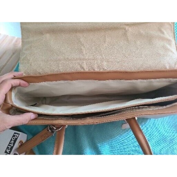 Francine Collection Tan Leather Laptop Brief Case Bag - Picture 4 of 14